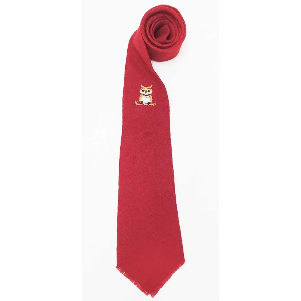 RARE Chimayo Mens Indian Hand Loomed Wool Neck Tie with Owl Embroidery